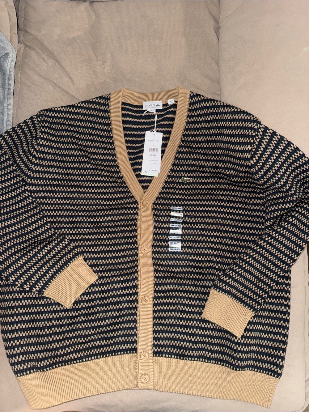 Lacoste Men’s Black & Beige Striped Button-Front Cardigan